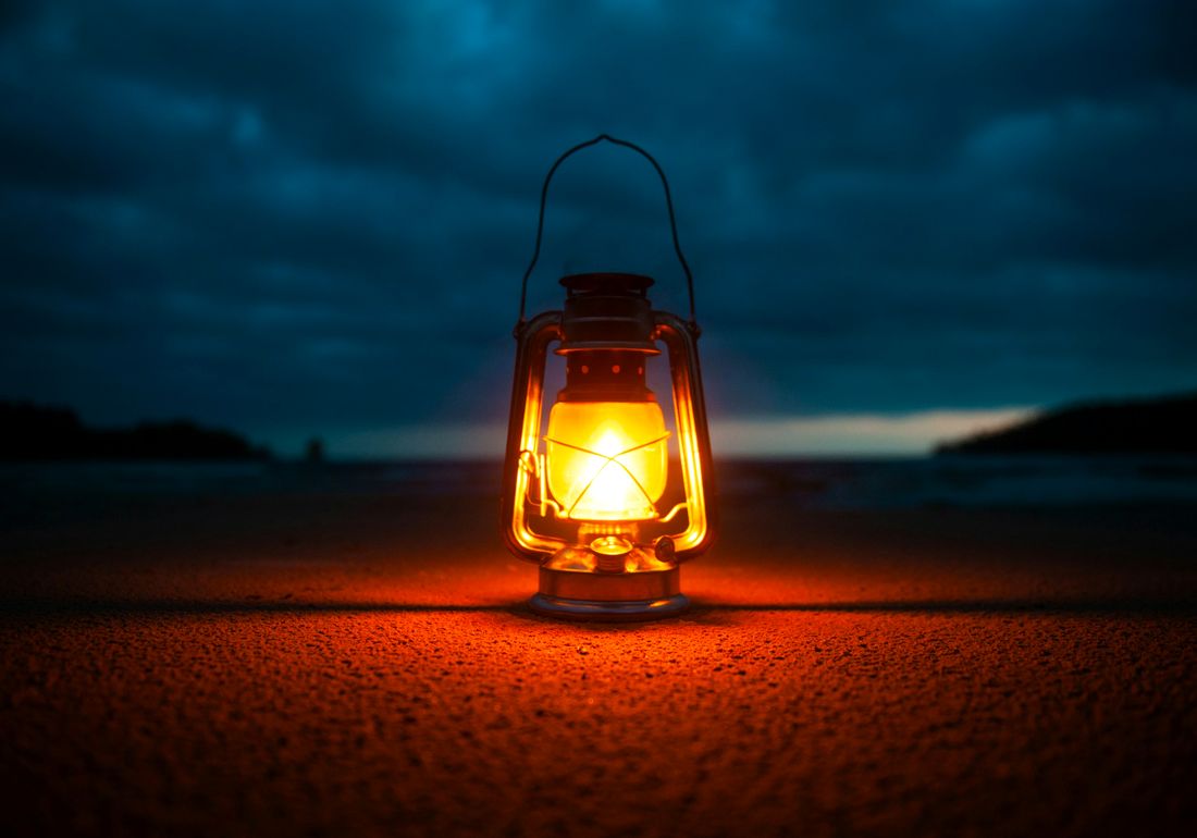 Paraffin lantern burning at dusk